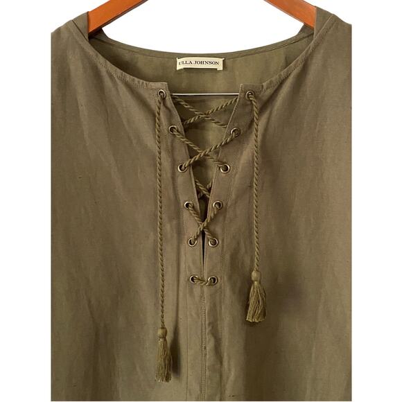 Ulla Johnson Marcelle Mini Dress US 2 Olive Green Tunic Cotton Linen Boho - Picture 6 of 11